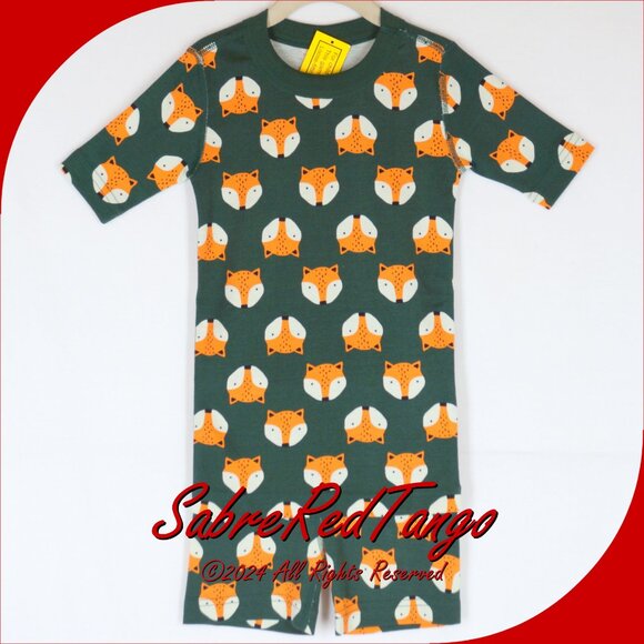 NWT Hanna Andersson Organic Short Johns Pajamas Foxy Print On Malachite 110 5 - Picture 1 of 4